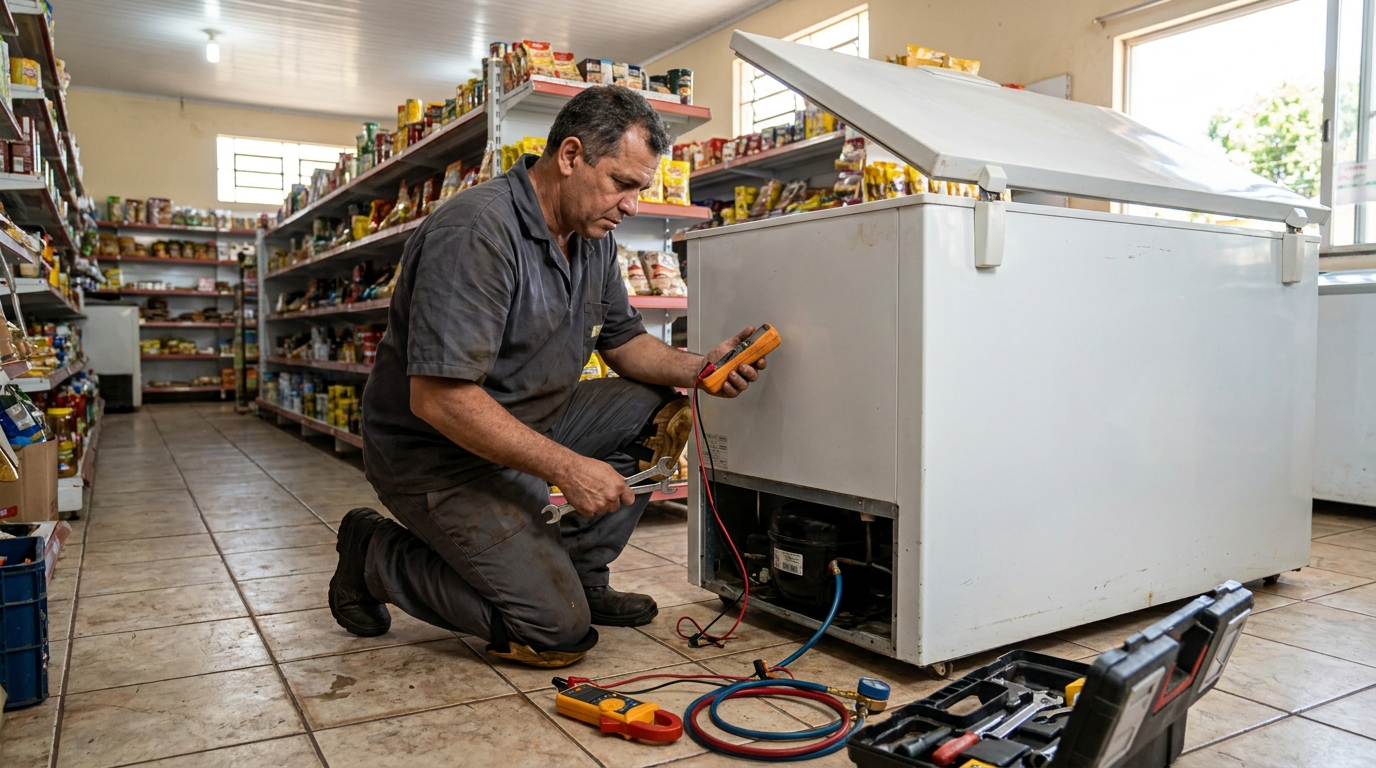 Troca de termostato de freezer em atendimento em Indaiatuba‑SP